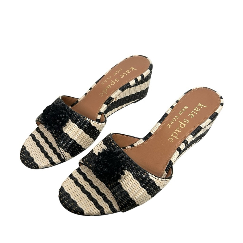 Kate Spade New York Women's Seville Raffia Leather Stripe Wedge Mule Sandals 10 - Picture 10 of 13